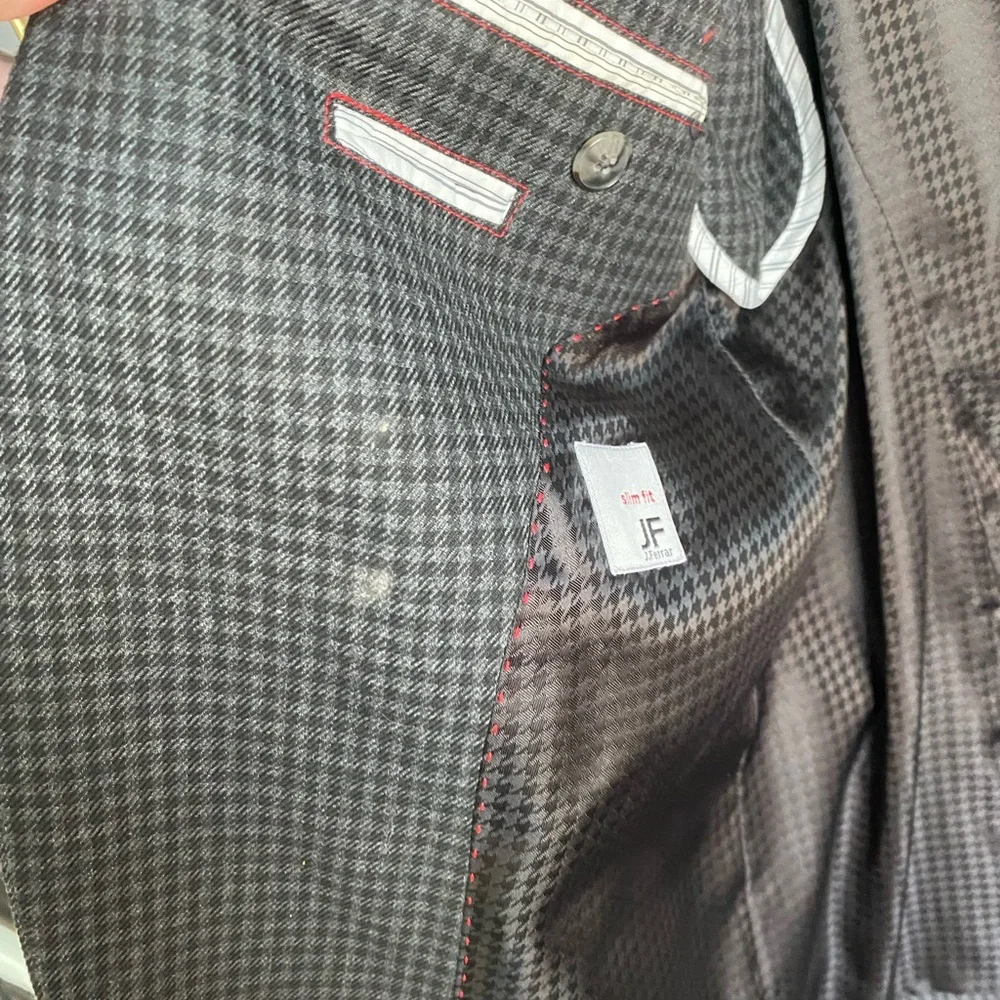 J. Ferrar Slim Fit‎ Men's Black Gray Check 2 Button Blazer Jacket Size 42R